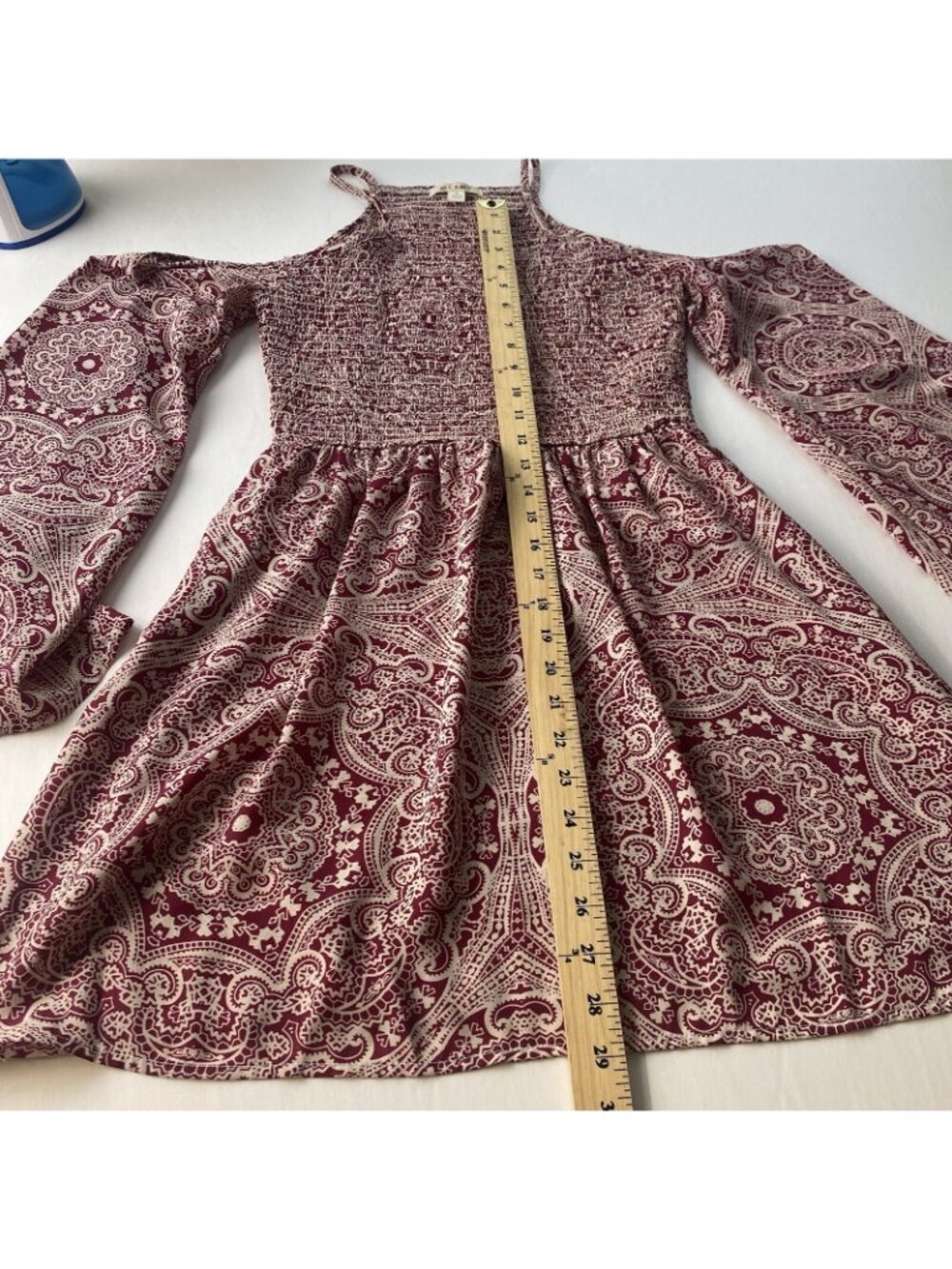 Mi Ami Women’s Smocked Open Shoulder Dress Deep Pink Small Mini Summer Used - Picture 5 of 11